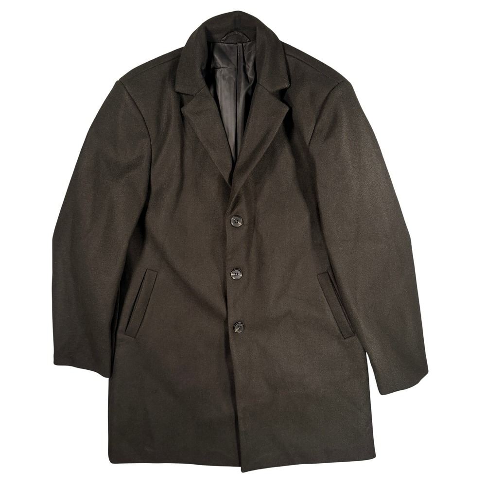 Unbranded Classic Wool Blend Overcoat Large Unisex Charcoal Grey Warm Winter